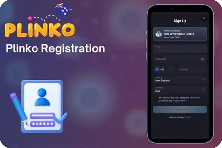 Plinko NZ registration screen for Plinko real money casino account setup