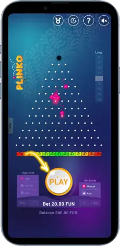 Plinko play button and active ball drop animation